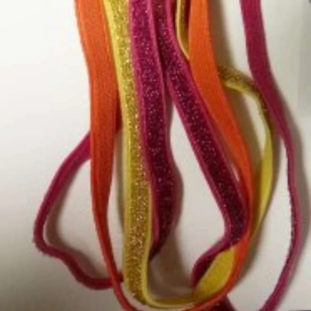 4 Goody Glam Girls Glitter Hair Head Bands Yellow Orange Pink Mylar Tinsel Weave